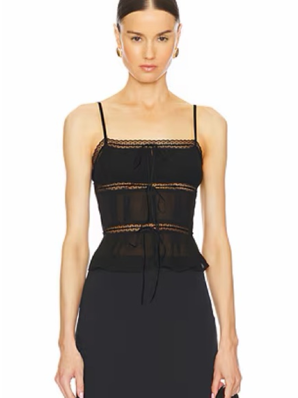 MORE TO COME Millie Black Lace-Trim Sheer Camisole Top